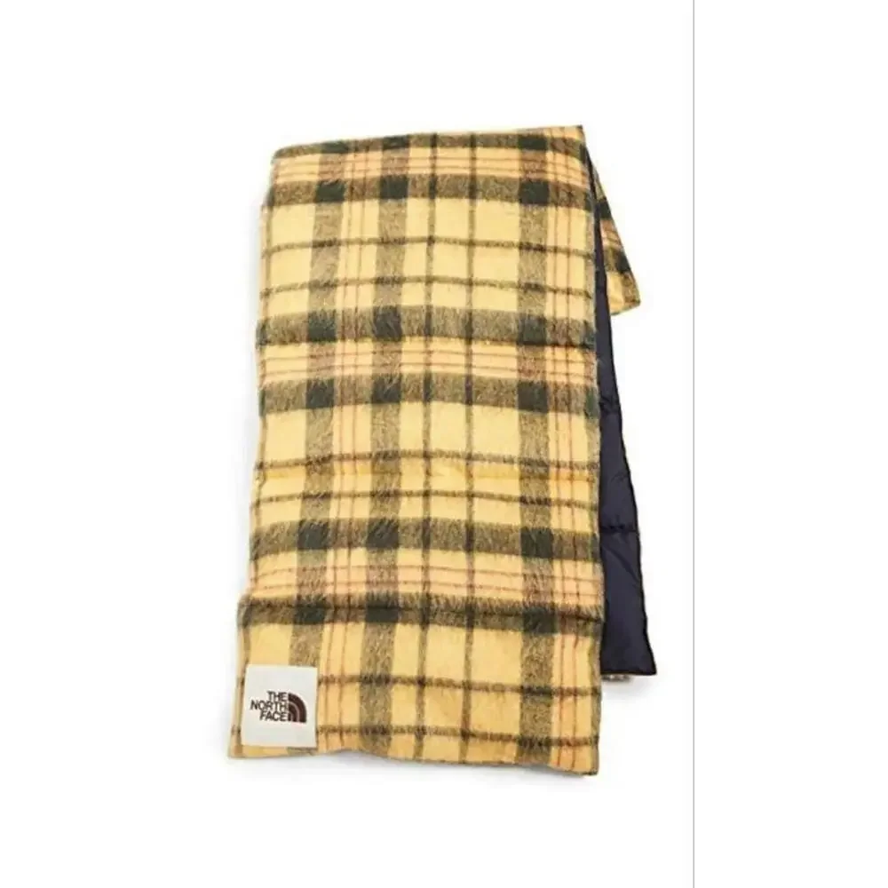 The North Face Scarf Men One Size Summit Gold Black Plaid Wool Insulated UPS1171
